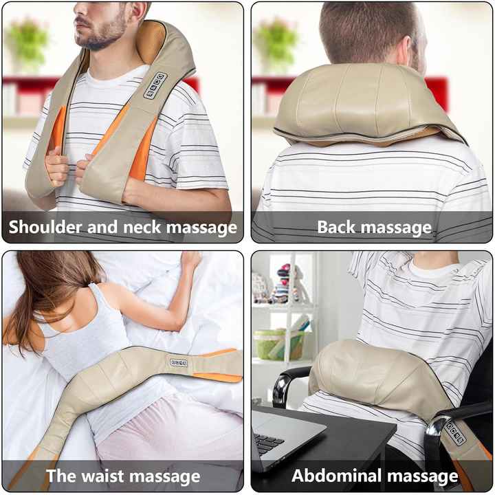 Blue Portable Kneading Neck and Shoulder Massager with Heat - Four-Button Design, USB Charging
