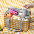2PCS Green Insulated Picnic Lunch Bag with Checkered Design, Thermal Storage for Hot and Cold Items