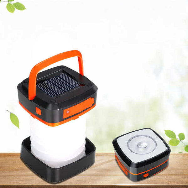 Orange Portable Solar LED Lantern with Collapsible Camping Design