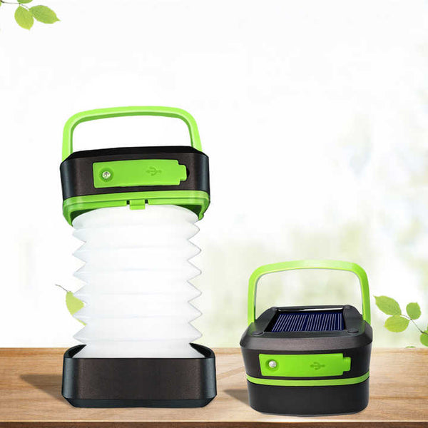 Green Collapsible Solar LED Camping Lantern with USB Charging