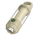 2 PCS Khaki Portable Outdoor Camping Light with 6 Modes & Keychain Hook - Multi-Source Mini Flashlight, IPX4 Waterproof