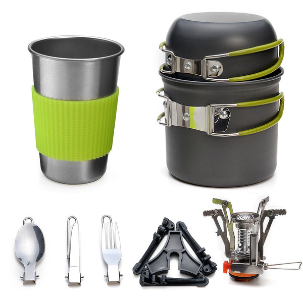 Portable Camping Cookware Set with Pots Cup Spork and Stove