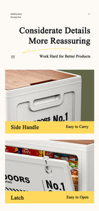 40cm White Multifunctional Foldable Storage Box with Wooden Lid - Collapsible Outdoor Camping Crate, Stackable Home Organizer with Side-Opening Doors for Car Trunk, Picnic and Pantry