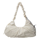 Beige Large Capacity Ruched Travel Duffel Bag - Stylish Yoga Mat Storage Shoulder Bag - Lightweight Gym Fitness Tote with Drawstring Detail for Weekend Getaways and Sports