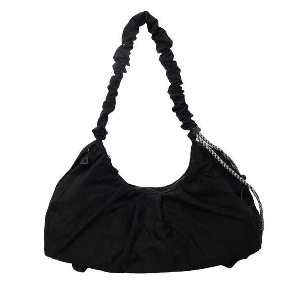 Black Large Capacity Ruched Travel Duffel Bag - Stylish Yoga Mat Storage Shoulder Bag - Lightweight Gym Fitness Tote with Drawstring Detail for Weekend Getaways and Sports