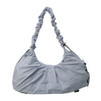 Blue Large Capacity Ruched Travel Duffel Bag - Stylish Yoga Mat Storage Shoulder Bag - Lightweight Gym Fitness Tote with Drawstring Detail for Weekend Getaways and Sports