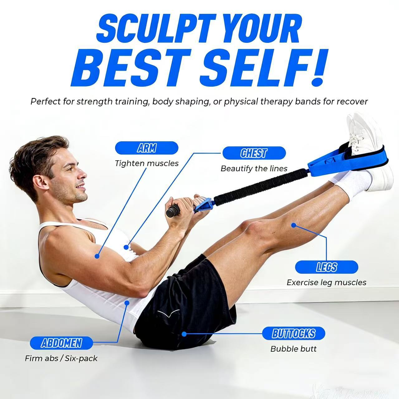 Orange Multifunctional Pedal Resistance Band - Home Fitness Sit-up Assistant with Foot Pedals and Elastic Pull Rope - Full Body Workout Equipment for Abs, Arms, Legs and Glutes
