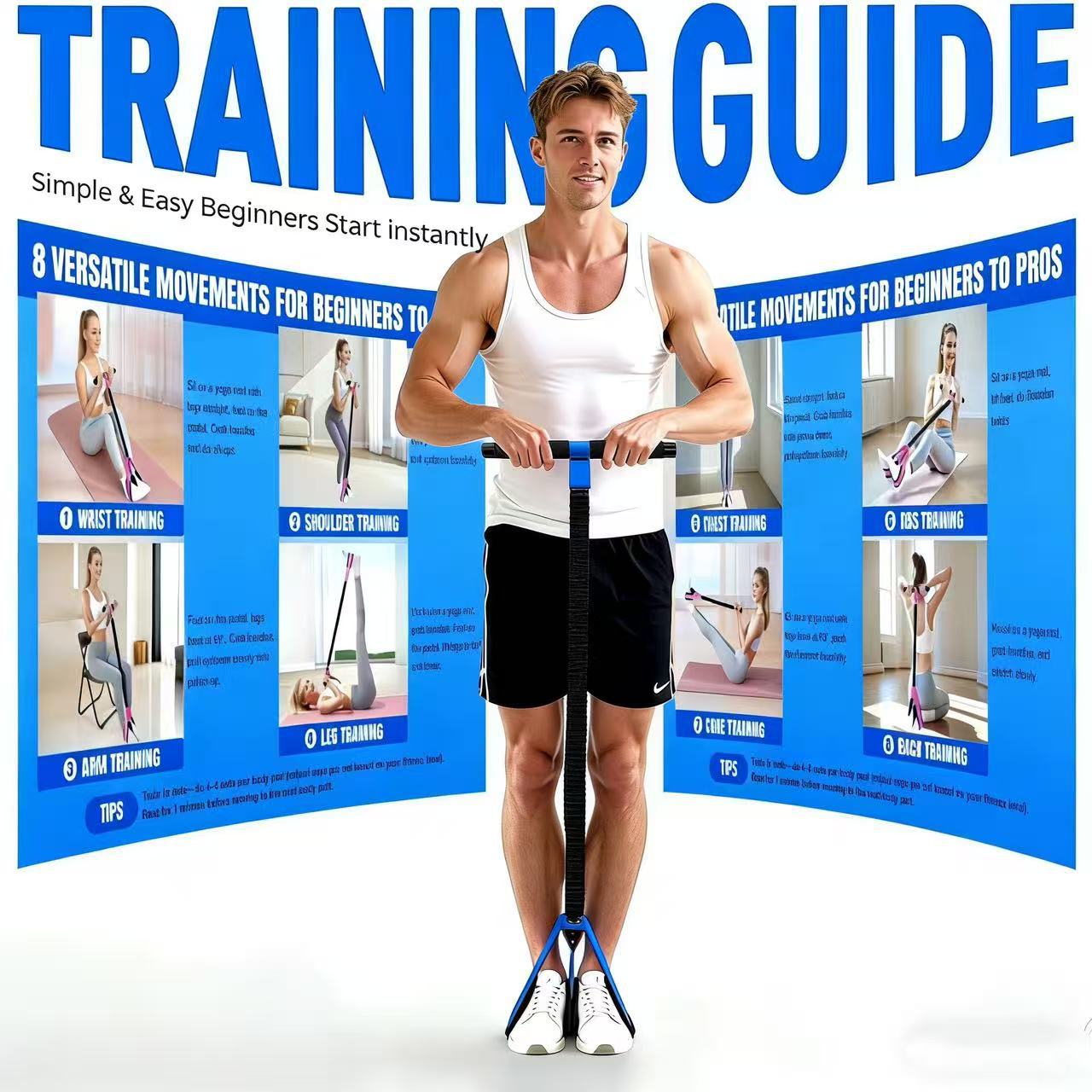 Orange Multifunctional Pedal Resistance Band - Home Fitness Sit-up Assistant with Foot Pedals and Elastic Pull Rope - Full Body Workout Equipment for Abs, Arms, Legs and Glutes