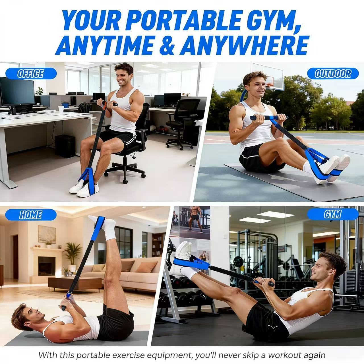 Orange Multifunctional Pedal Resistance Band - Home Fitness Sit-up Assistant with Foot Pedals and Elastic Pull Rope - Full Body Workout Equipment for Abs, Arms, Legs and Glutes