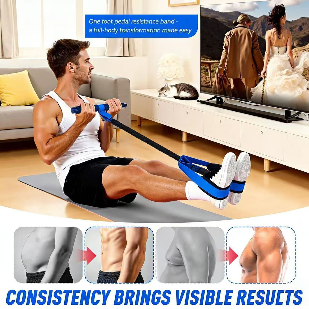 Purple Multifunctional Pedal Resistance Band - Home Fitness Sit-up Assistant with Foot Pedals and Elastic Pull Rope - Full Body Workout Equipment for Abs, Arms, Legs and Glutes