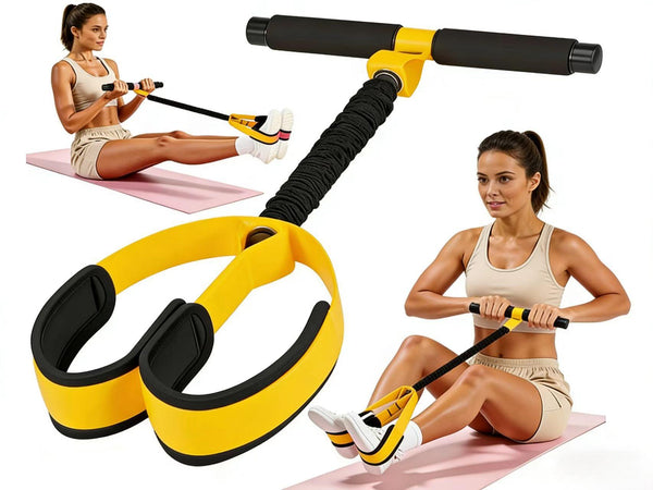 Yellow Multifunctional Pedal Resistance Band - Home Fitness Sit-up Assistant with Foot Pedals and Elastic Pull Rope - Full Body Workout Equipment for Abs, Arms, Legs and Glutes