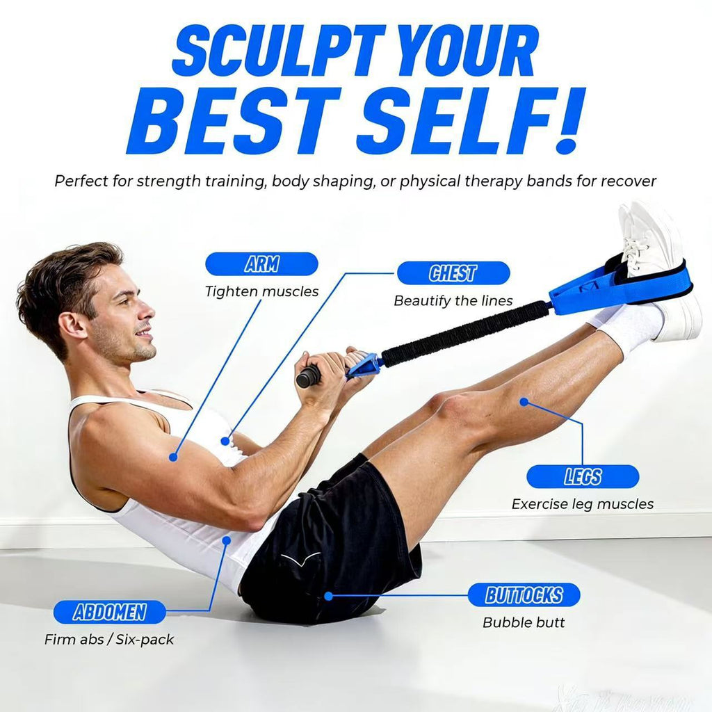 Yellow Multifunctional Pedal Resistance Band - Home Fitness Sit-up Assistant with Foot Pedals and Elastic Pull Rope - Full Body Workout Equipment for Abs, Arms, Legs and Glutes