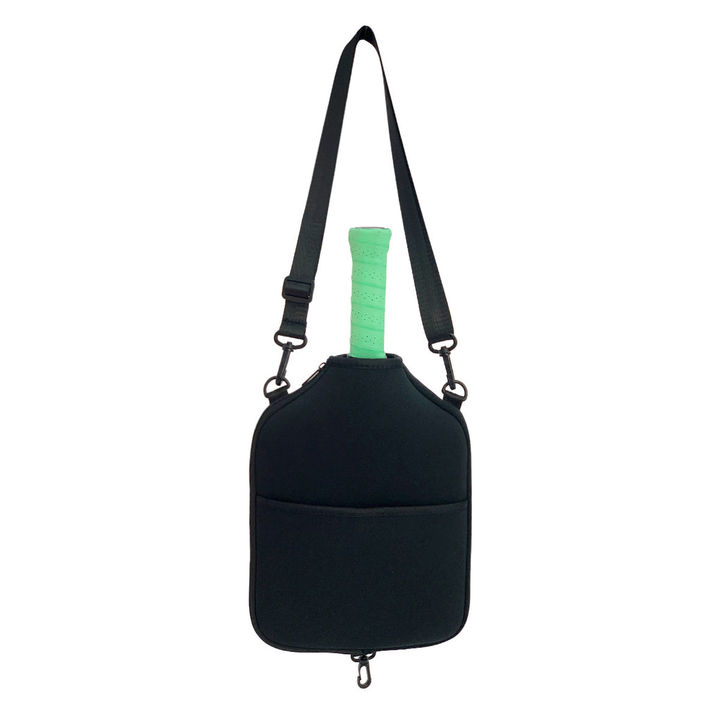 SA01 Black Neoprene Pickleball Paddle Cover (racket not included)  - Protective Crossbody Bag with Adjustable Shoulder Strap and Fence Hook - Universal Lightweight Paddle Case for All Skill Levels