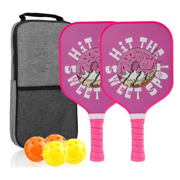 【RT-015】Fiberglass Pickleball Paddle Set of 2 with 4 Balls and Carry Bag - 185g Single Paddle Weight - Beginner Friendly Starter Kit with Non-Slip Cushion Grip for Adults Kids and Outdoor Family Fun