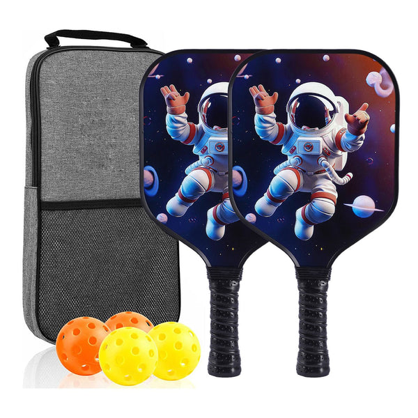 【RT-006】 Fiberglass Pickleball Paddle Set of 2 with 4 Balls and Carry Bag - 185g Single Paddle Weight - Beginner Friendly Starter Kit with Non-Slip Cushion Grip for Adults Kids and Outdoor Family Fun
