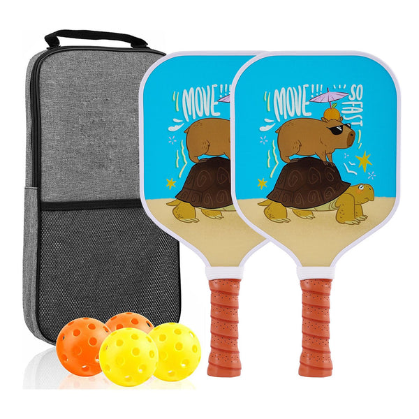 【RT-011】 Fiberglass Pickleball Paddle Set of 2 with 4 Balls and Carry Bag - 185g Single Paddle Weight - Beginner Friendly Starter Kit with Non-Slip Cushion Grip for Adults Kids and Outdoor Family Fun