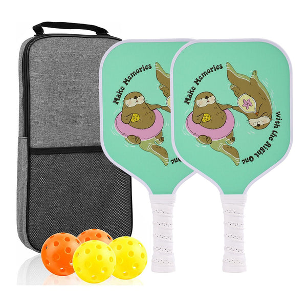 【RT-008】Fiberglass Pickleball Paddle Set of 2 with 4 Balls and Carry Bag - 185g Single Paddle Weight - Beginner Friendly Starter Kit with Non-Slip Cushion Grip for Adults Kids and Outdoor Family Fun