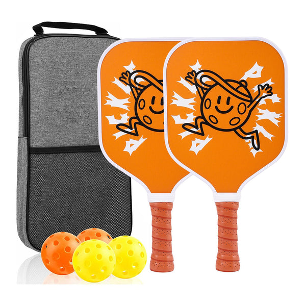 【RT-010】Fiberglass Pickleball Paddle Set of 2 with 4 Balls and Carry Bag - 185g Single Paddle Weight - Beginner Friendly Starter Kit with Non-Slip Cushion Grip for Adults Kids and Outdoor Family Fun