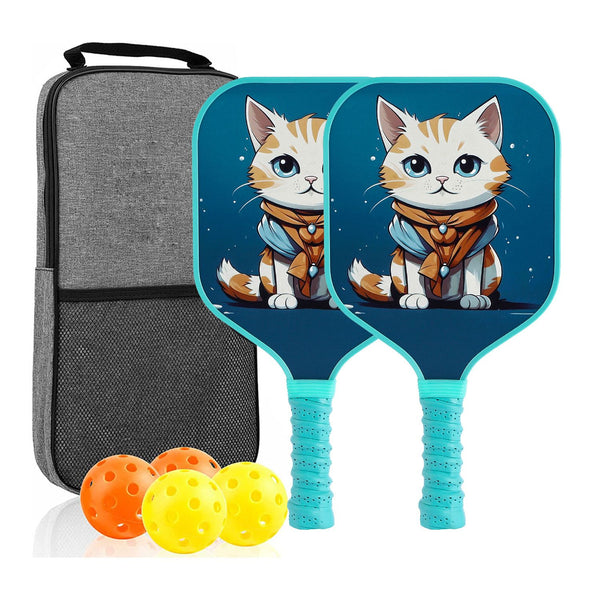 【RT-016】Fiberglass Pickleball Paddle Set of 2 with 4 Balls and Carry Bag - 185g Single Paddle Weight - Beginner Friendly Starter Kit with Non-Slip Cushion Grip for Adults Kids and Outdoor Family Fun
