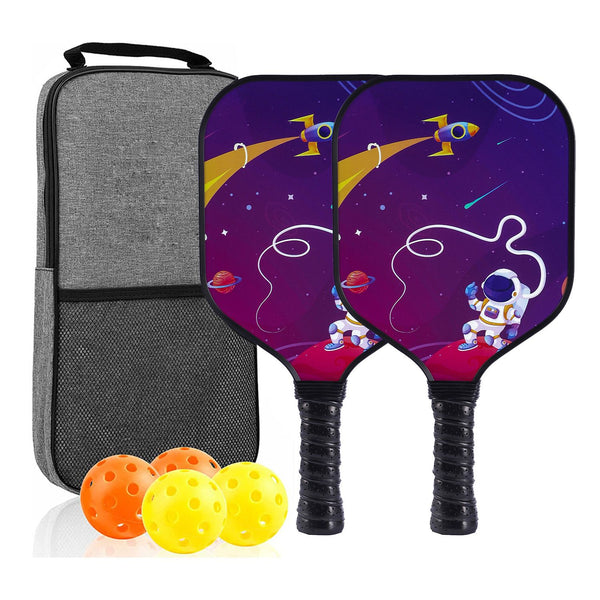 【RT-007】Fiberglass Pickleball Paddle Set of 2 with 4 Balls and Carry Bag - 185g Single Paddle Weight - Beginner Friendly Starter Kit with Non-Slip Cushion Grip for Adults Kids and Outdoor Family Fun