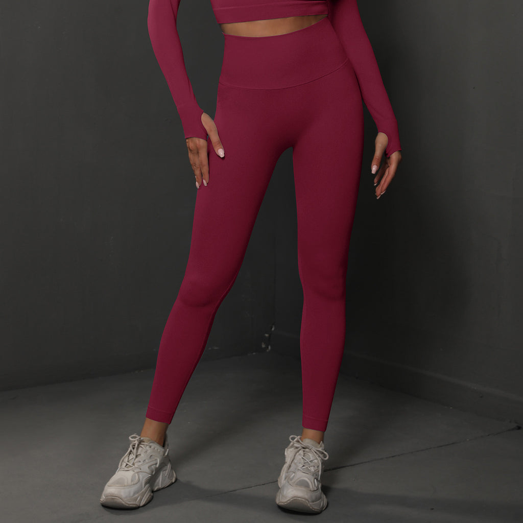Size L Claret Red Seamless High-Waisted Yoga Pants for Women - Lift Workout Leggings for Running, Gym, and Fitness