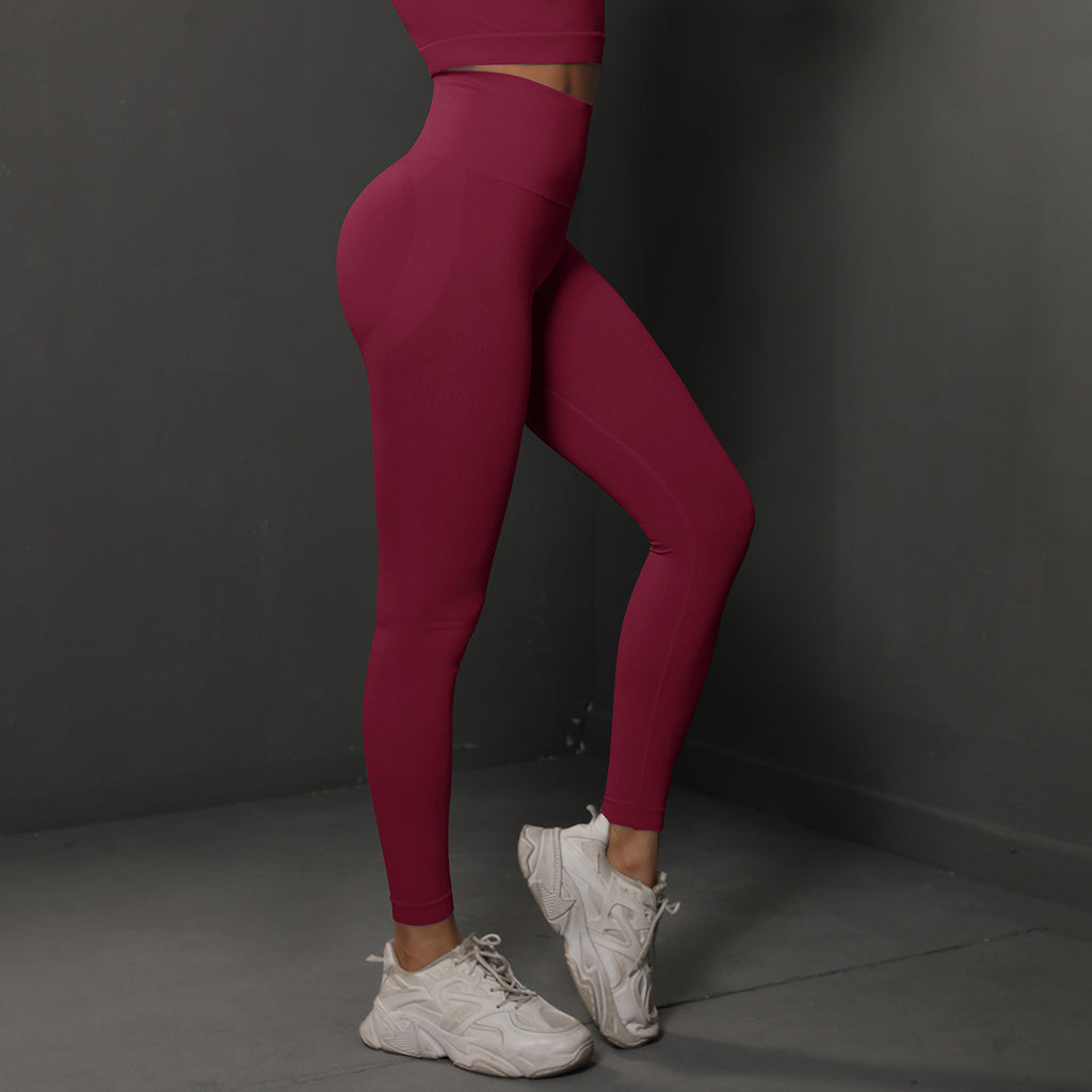 Size L Claret Red Seamless High-Waisted Yoga Pants for Women - Lift Workout Leggings for Running, Gym, and Fitness