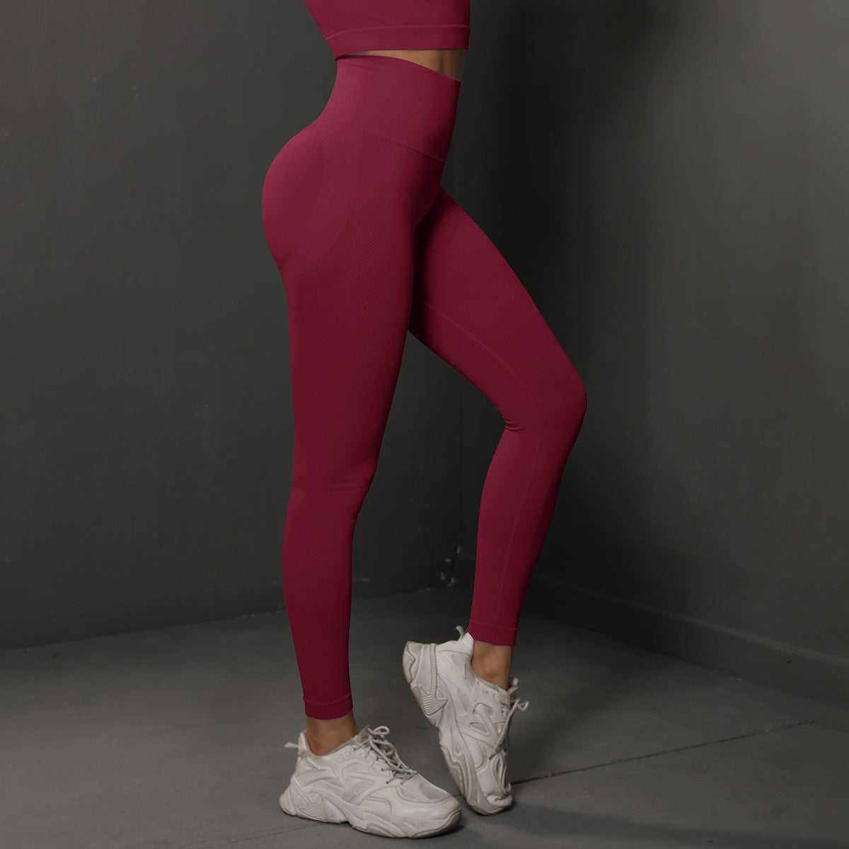 Size L Claret Red Seamless High-Waisted Yoga Pants for Women - Lift Workout Leggings for Running, Gym, and Fitness