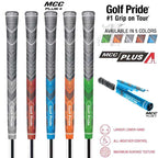 2 Pcs Blue MCC PLUS4 Midsize Golf Grip - Rubber and Cotton Thread Hybrid, 265 mm, 72g, Core 60