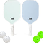 Blue Fiberglass Pickleball Paddle Set - 2 Minimalist Paddles, 4 Balls, and Carry Bag for Outdoor Play