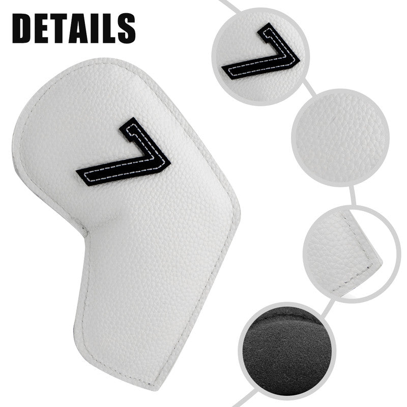 Red Golf Iron Head Covers Set of 10 - Waterproof PU Leather Club Protectors with Embroidered Numbers (3-9, P, A, S)