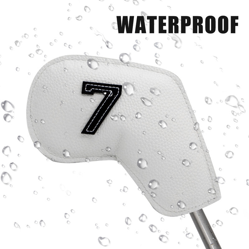 Black Golf Iron Head Covers Set of 10 - Waterproof PU Leather Club Protectors with Embroidered Numbers (3-9, P, A, S)
