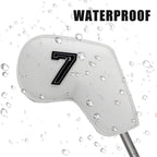 Beige Golf Iron Head Covers Set of 10 - Waterproof PU Leather Club Protectors with Embroidered Numbers (3-9, P, A, S)