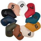 Brown Golf Iron Head Covers Set of 10 - Waterproof PU Leather Club Protectors with Embroidered Numbers (3-9, P, A, S)