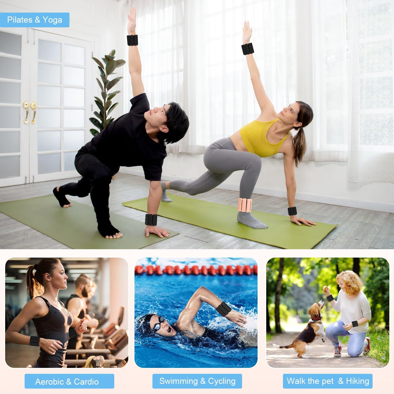 Grey Adjustable Silicone Wrist & Ankle Weights - 2lb Pair (900g) | Comfortable Fitness Resistance Bands for Workout, Running, Training