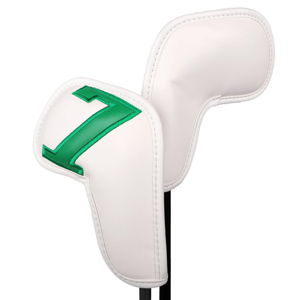 White Words On Black Background PU Leather Golf Iron Headcovers Set (10pcs) - Numbered Protective Club Covers (4-9, P, A, S, L) Universal Fit