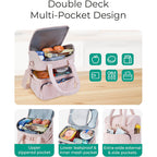 Black Chic Double Deck Insulated Lunch Bag - Leakproof Cooler Tote for Women