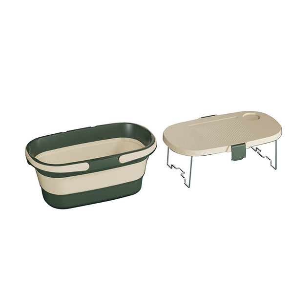 Foldable Picnic Basket with Tray - 16.5L Capacity, White Green, Perfect for Camping and Outdoor Gatherings