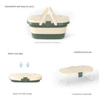Foldable Picnic Basket with Tray - 16.5L Capacity, White Gray, Perfect for Camping and Outdoor Gatherings