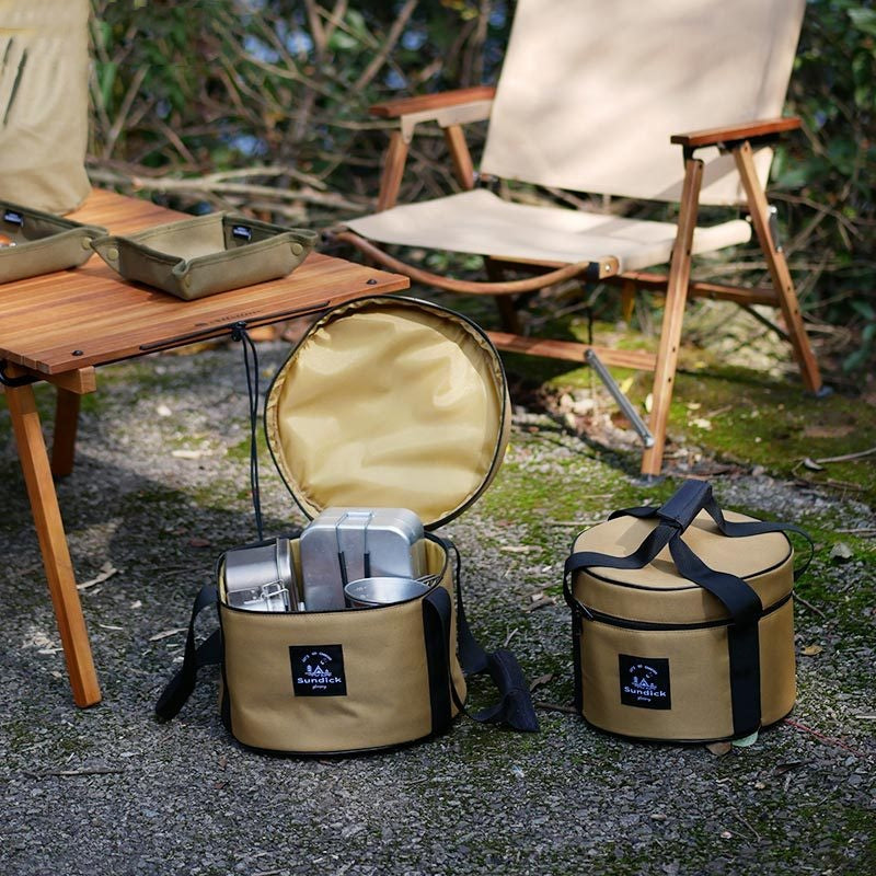 Portable Outdoor Kitchen Utensil Organizer,Waterproof Camping Cookware Storage Bag, Khaki-Size L
