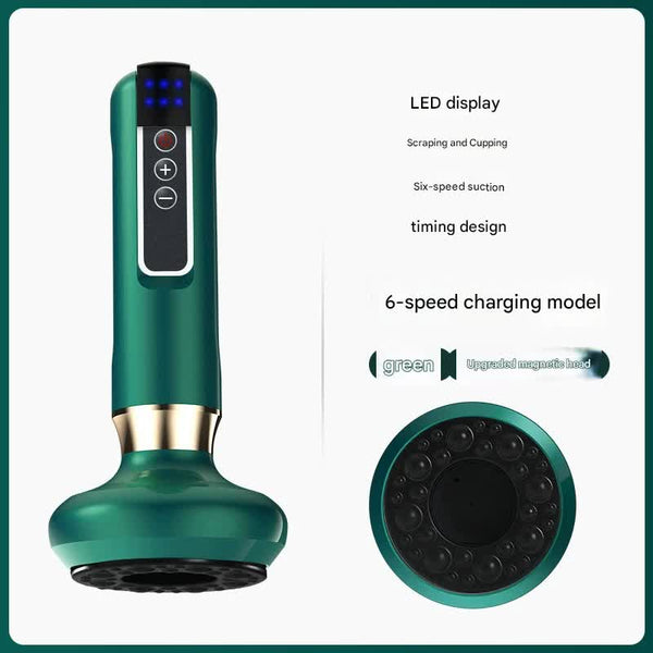 Rechargeable 6-Level Electric Cupping & Gua Sha Massager (green)