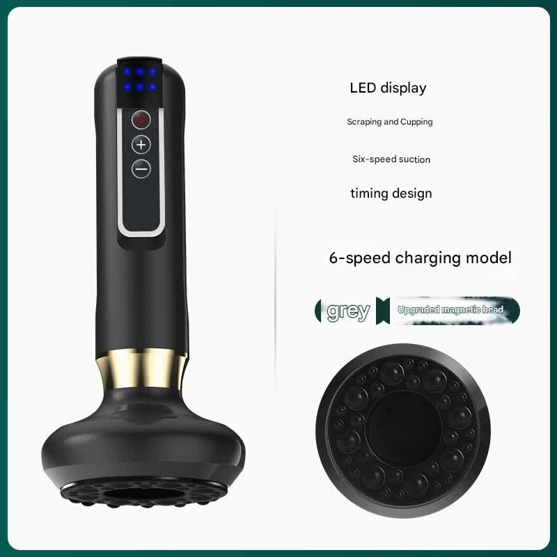 Rechargeable 6-Level Electric Cupping & Gua Sha Massager with LED Display & Magnetic Therapy Head(grey)