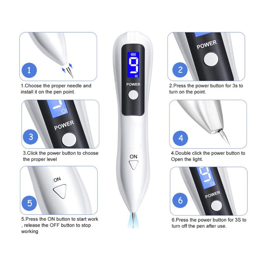 Professional 9-Level Skin Tag & Mole Remover Pen - USB Rechargeable with LED Display & Multiple Needles(pink)