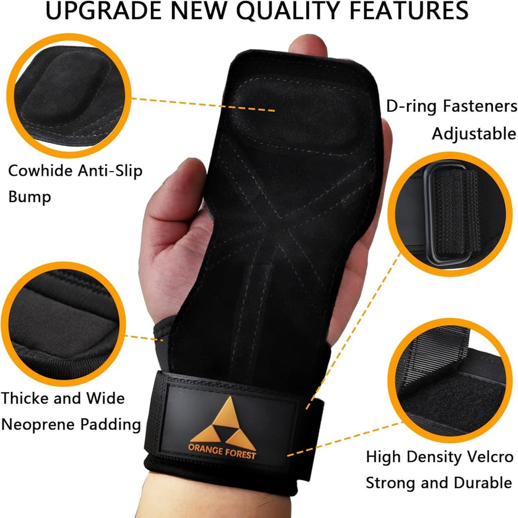 Heavy Duty Weightlifting Grips - Anti-Slip Cowhide Palm Protectors with Neoprene Wrist Support & Adjustable Straps(green)