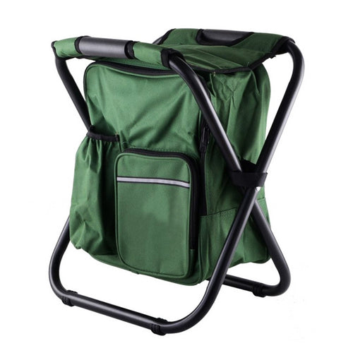 Green Insulated Cooler Backpack Chair with Folding Camping Stool