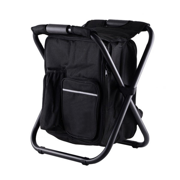 Black Insulated Cooler Backpack Chair with Folding Camping Stool