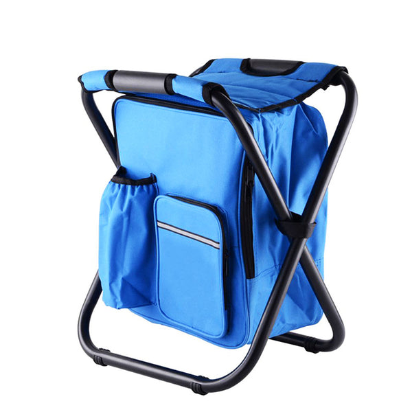 Blue Insulated Cooler Backpack Chair with Folding Camping Stool