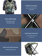 Folding Camo Backpack Stool - Portable Chair for Camping & Fishing