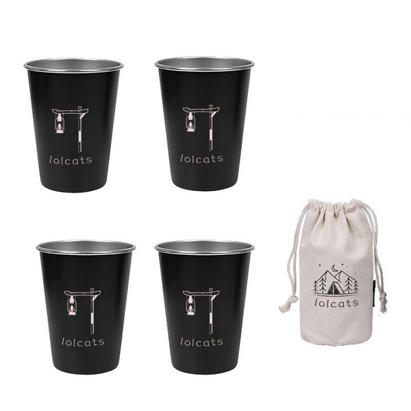 Black Stainless Steel Camping Cup with Carrying Bag