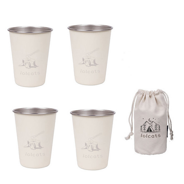 White Stainless Steel Camping Cup with Carrying Bag