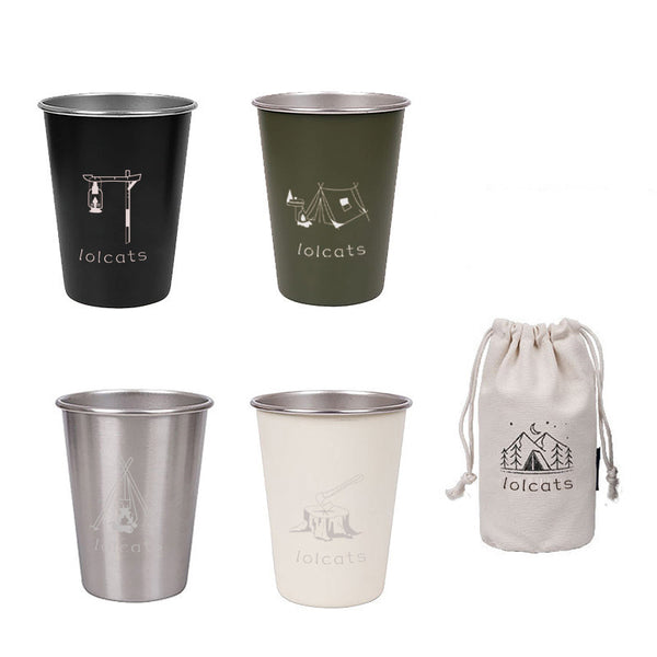 Mixed Color Stainless Steel Camping Cup with Carrying Bag